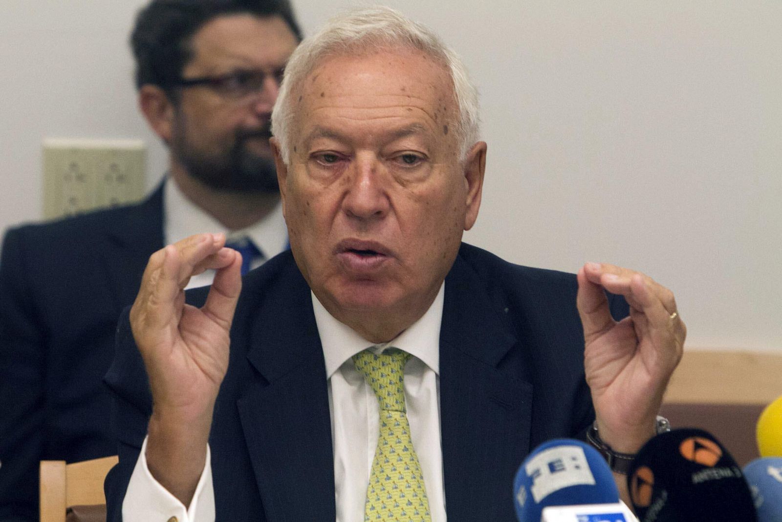 El ministro español de Asuntos Exteriores, José Manuel García-Margallo, durante la rueda de prensa ofrecida este viernes en Nueva York.