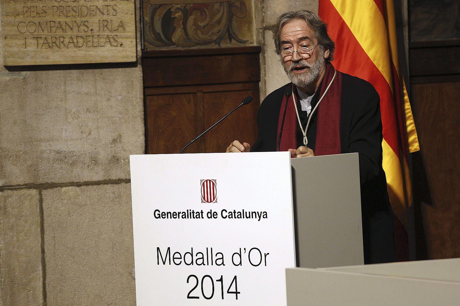 El músico Jordi Savall, durante su discurso tras recibir la Medalla de Oro de la Generalitat de Cataluña