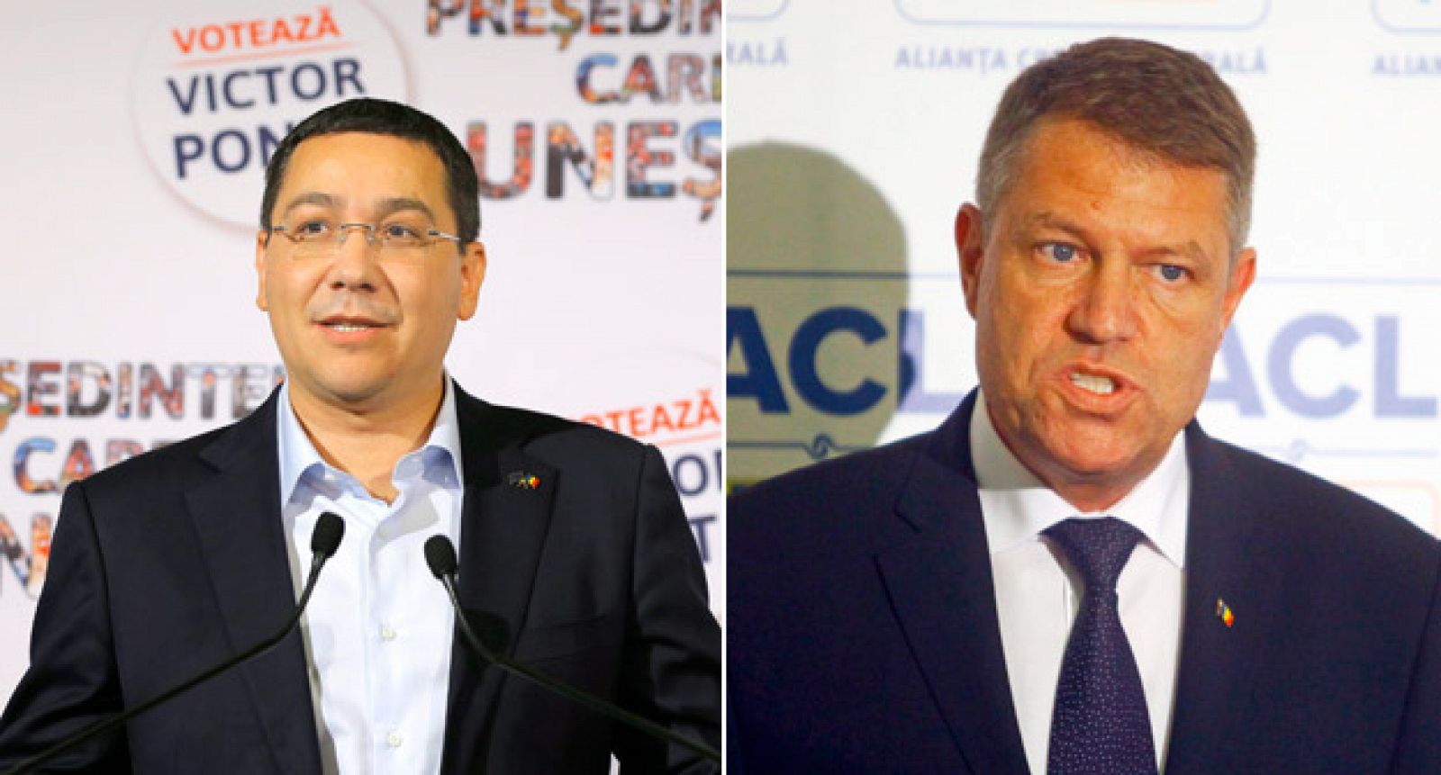 l primer ministro rumano Víctor Ponta (izq.) se enfrentará en segunda vuelta al candidato liberal Klaus Iohannis (dcha.).