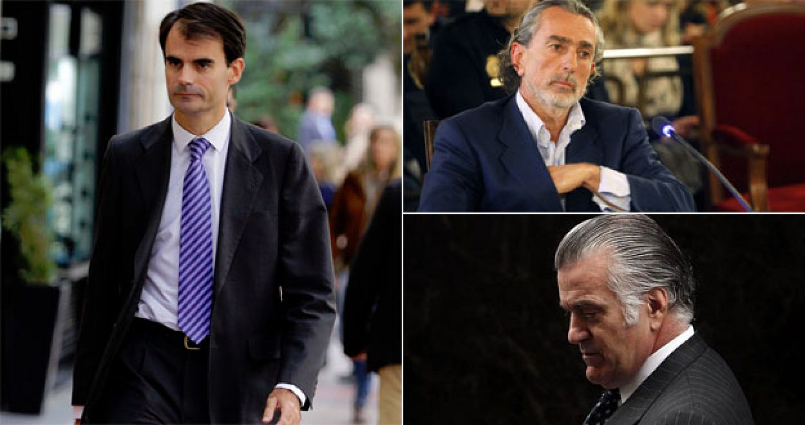 El juez instructor del caso Gürtel, Pablo Ruz; el presunto cabecilla de la trama, Francisco Correa; y el extesorero del PP Luis Bárcenas.