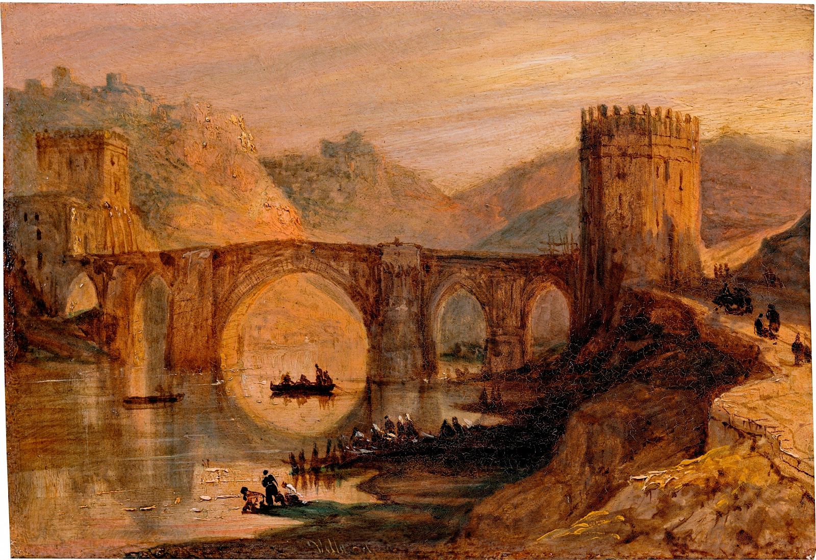 'Vista del puente de San Martín (Toledo)'. Díptico con 42 Vistas Monumentales de Ciudades Españolas. Peréz Villaamil.