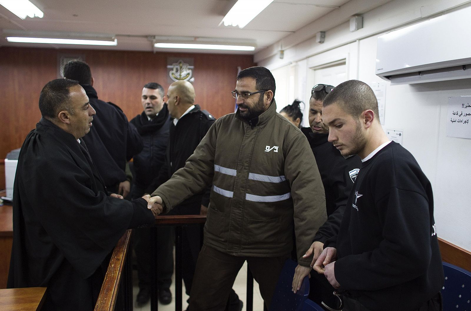 El miembro de Hamás Hussam Kawasmeh, en el tribunal militar israelí que lo ha condenado a cadena perpetua este martes.