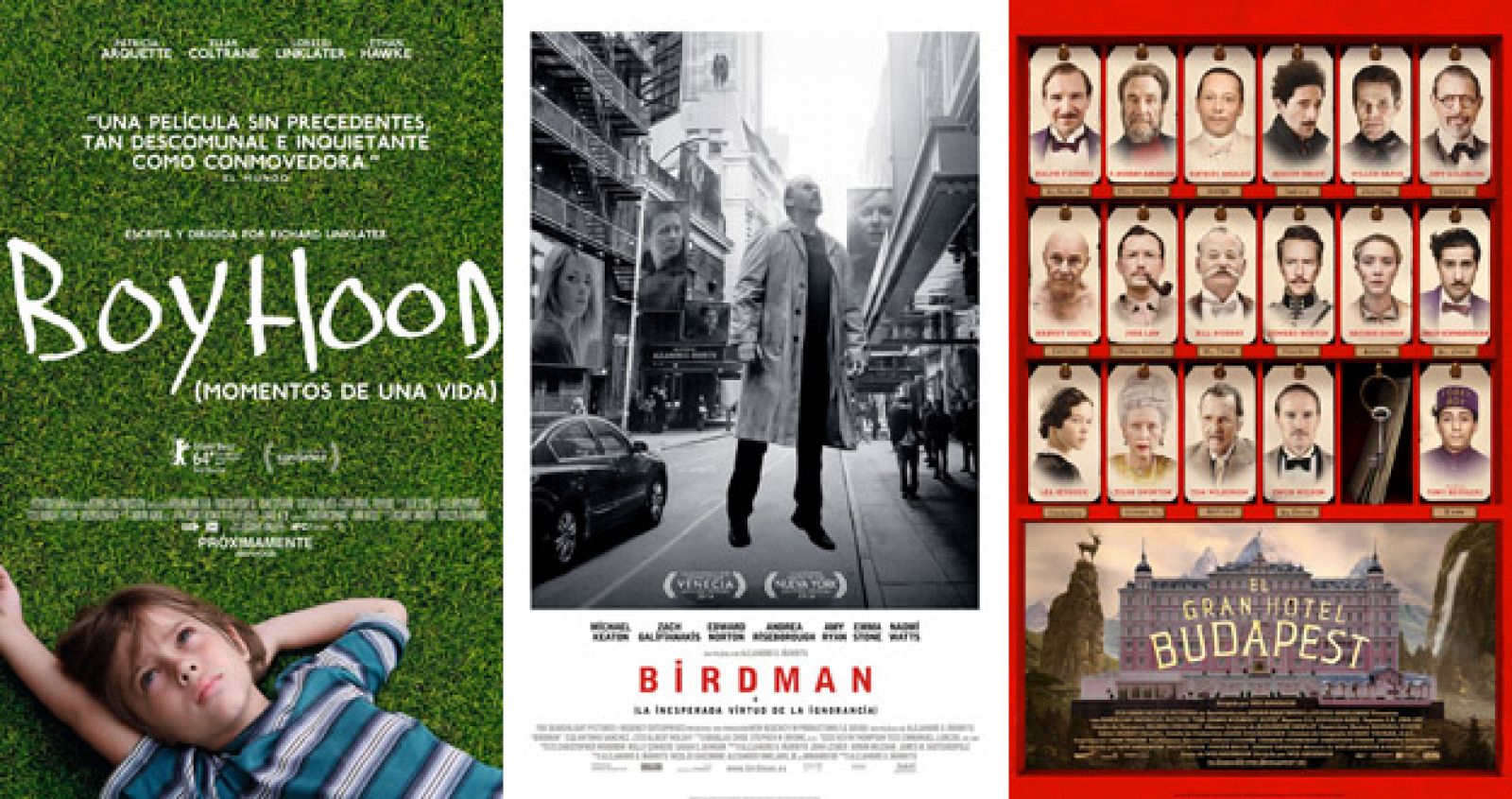 'Boyhood', 'Birdman' y 'El gran hotel Budapest', favoritas para las nominaciones de los Oscar 2015.