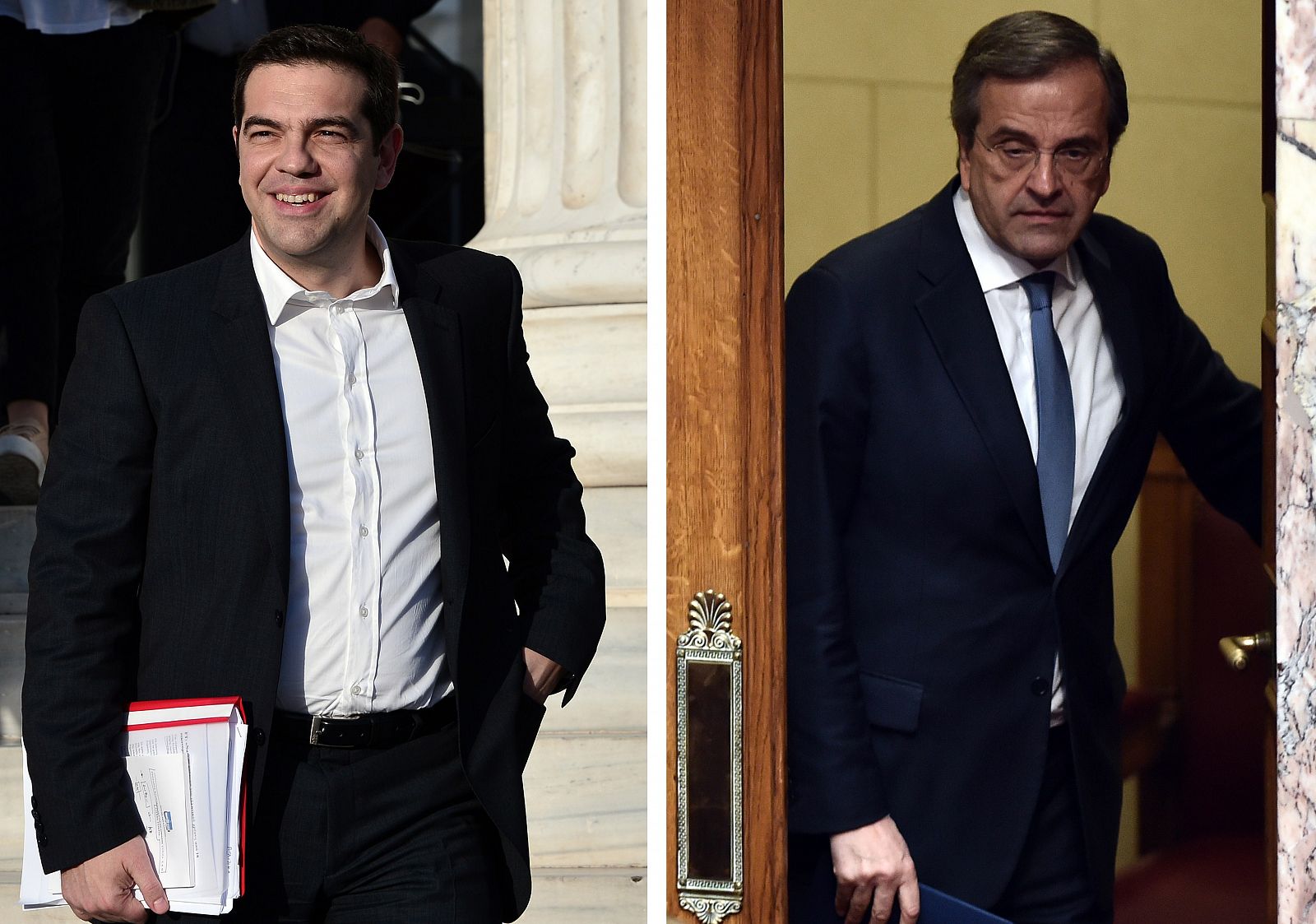 Los dos candidatos favoritos a primer ministro: Tsipras, a la izquierda; y Samarás, fotografiados en el último mes en Atenas.