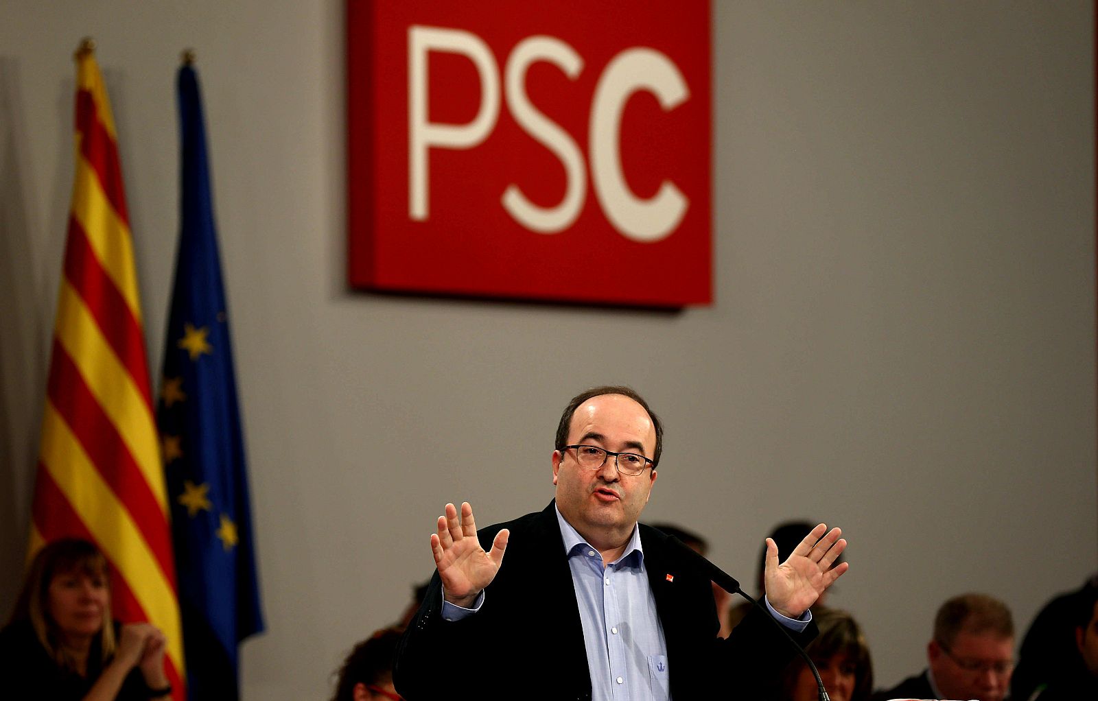 El primer secretario del PSC, Miquel Iceta, durante la presentación del informe político en el marco del Consell Nacional.
