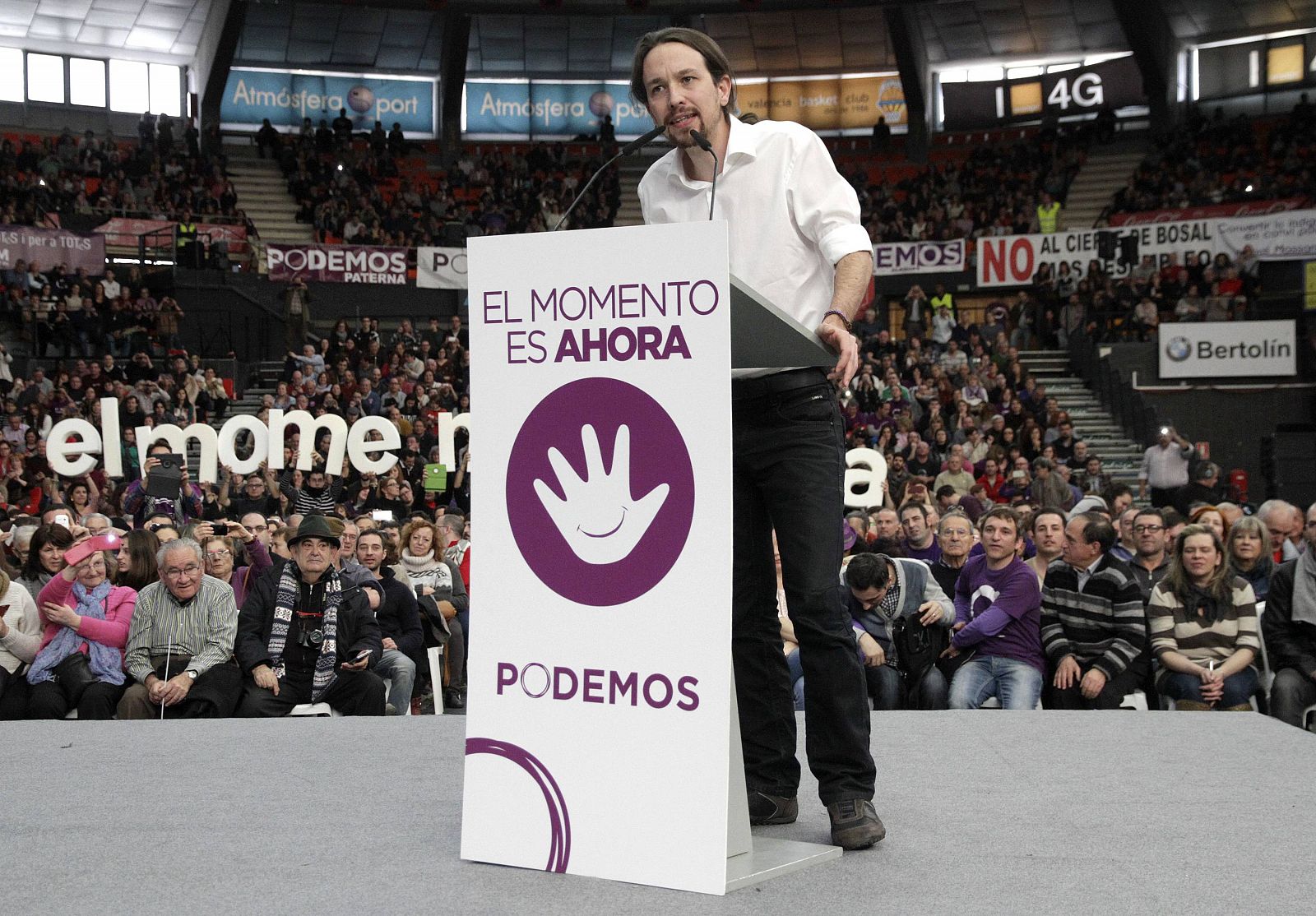 El secretario general de Podemos, Pablo Iglesias, en un acto del partido en Valencia