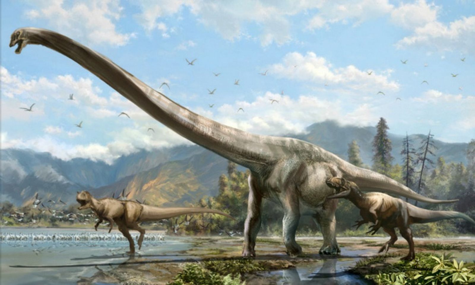 Ilustración del dinosaurio bautizado como 'dragón de Qijiang', de unos 15 metros de largo.
