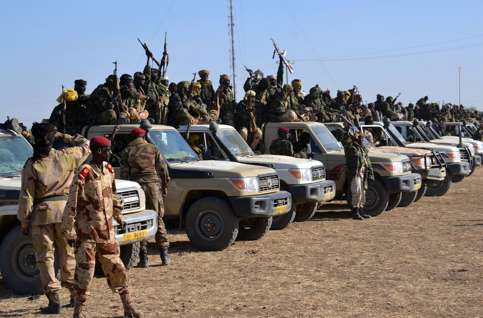 Despliegue de militares chadianos en la ciudad nigeriana de Gamboru el pasado domingo.