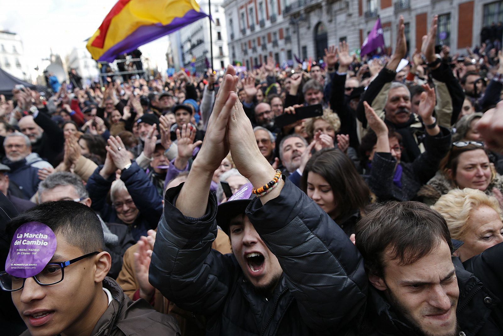 Manifestantes en la marcha por el cambio convocada por Podemos en Madrid el pasado 31 de enero.