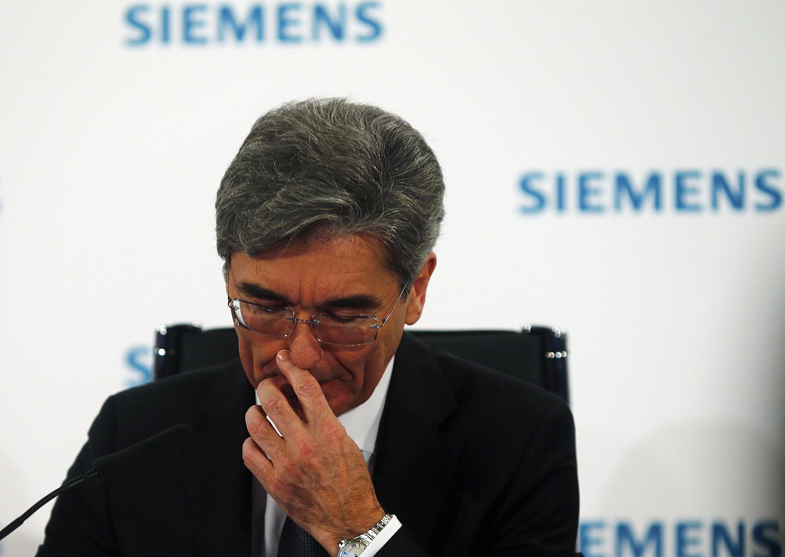 Kaeser, chief executive of German industrial group Siemens, addresses a news conference in Munich