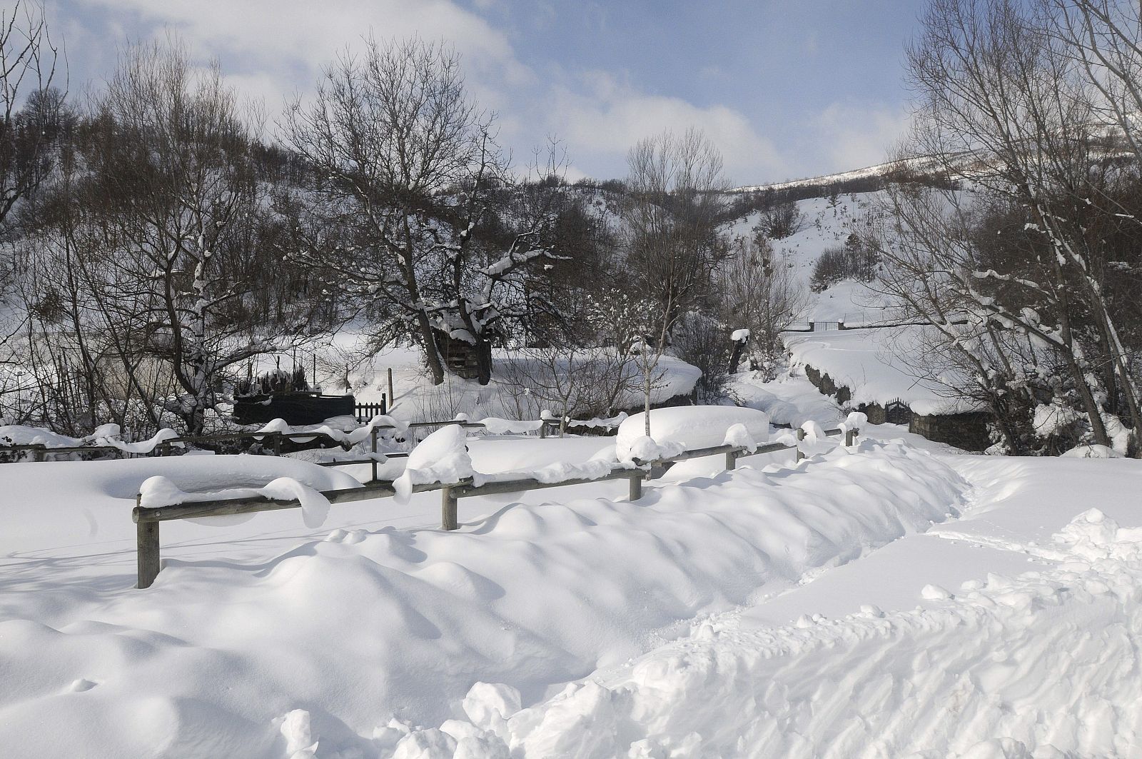 Paisaje nevado en Viñayo (León) donde ha afectado el temporal de frío y nieve de esta semana.