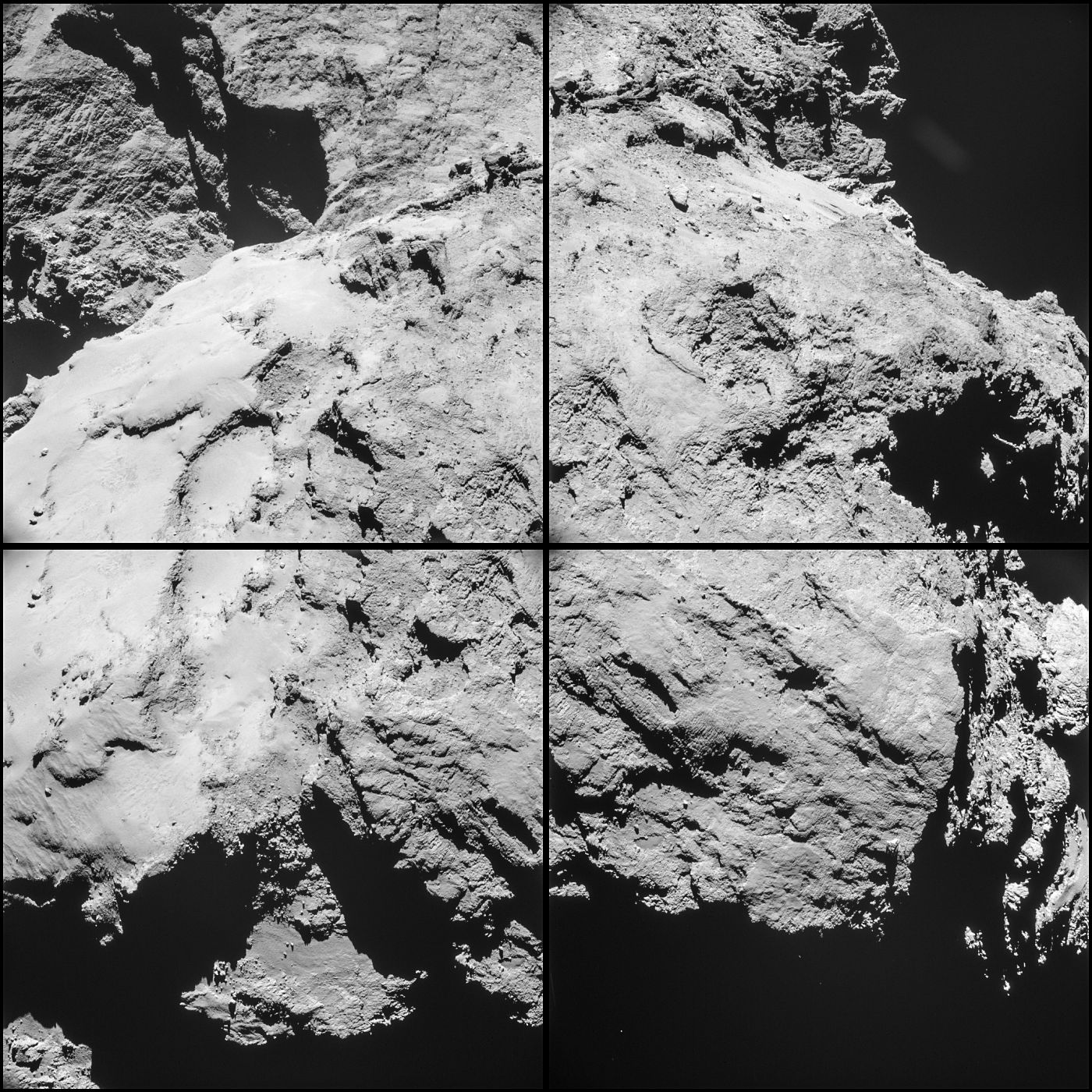 Montaje de cuatro imágenes del cometa 67P/Churyumov-Gerasimenko tomadas a las 11.15 horas del sábado.