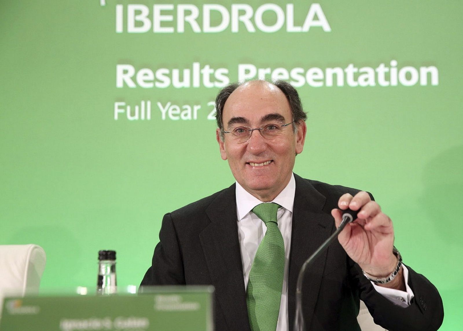 El presidente de Iberdrola, Ignacio Sánchez Galán, durante la conferencia con analistas para presentar los resultados del 2014