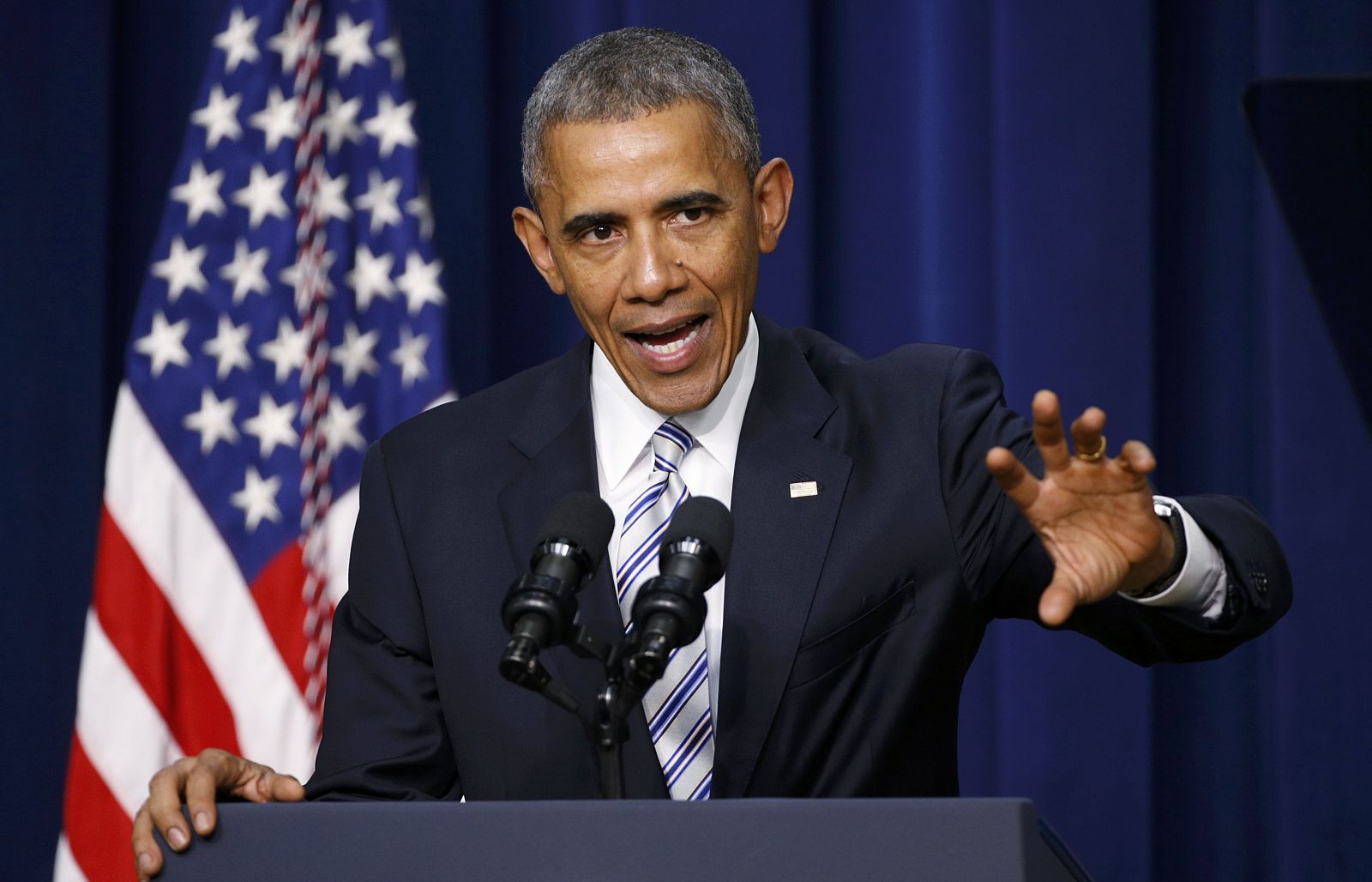 Un momento del discurso del presidente de Estados Unidos, Barack Obama, en la inauguración de la cumbre contra el terrorismo extremista celebrada en Washington.
