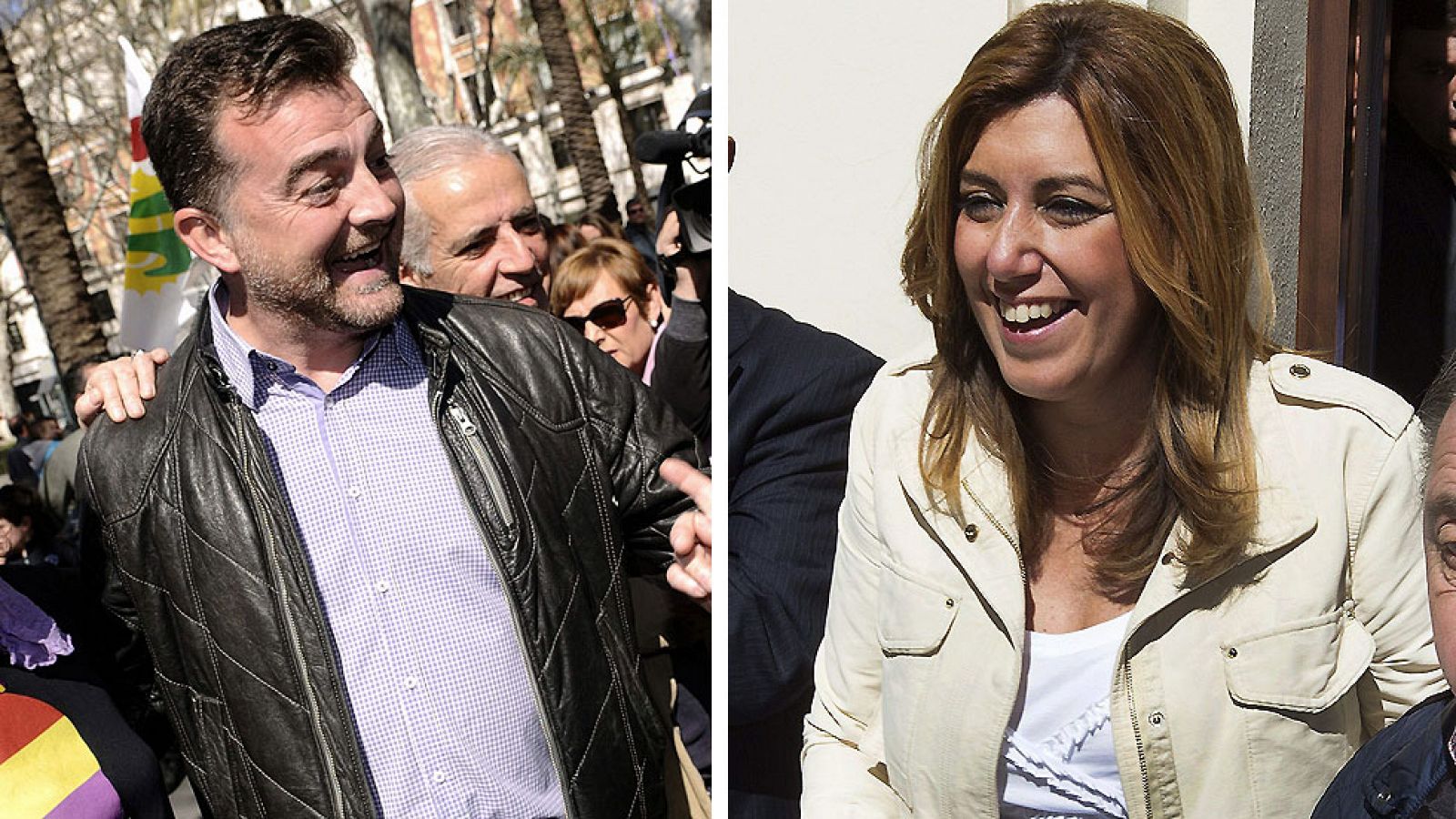 Los candidatos de IU y PSOE, Antonio Maíllo y Susana Díaz, haciendo campaña.