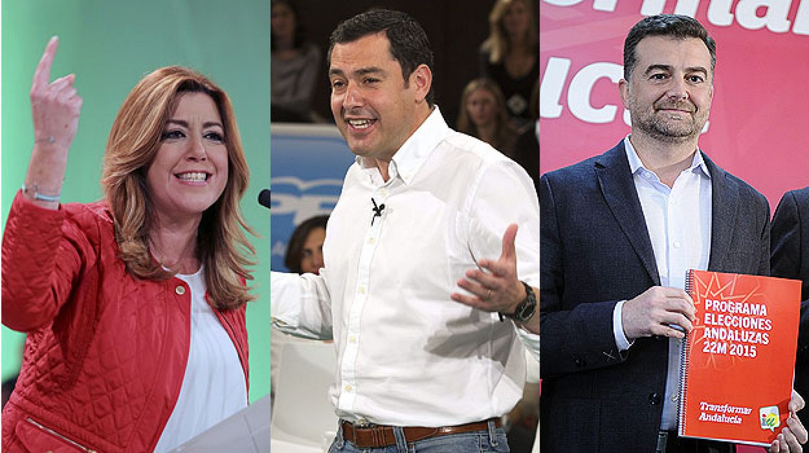 Díaz (PSOE), Moreno (PP) y Maíllo (IU) son los tres candidatos con representación parlamentaria.