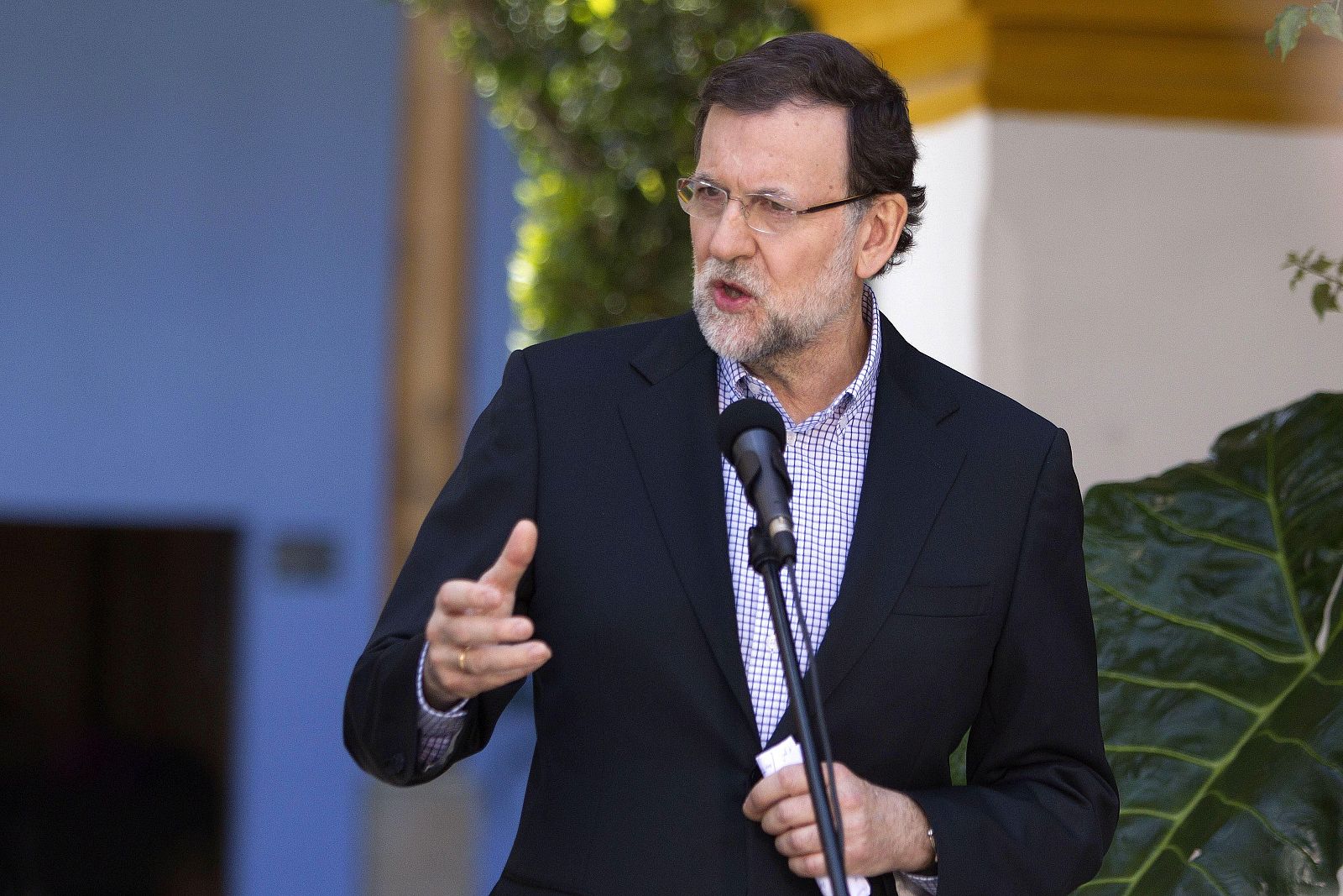El presidente del Gobierno, Mariano Rajoy, durante un discurso en el Centro de Formación y Escuela Taller de la Cooperación Española en Antigua Guatemala.