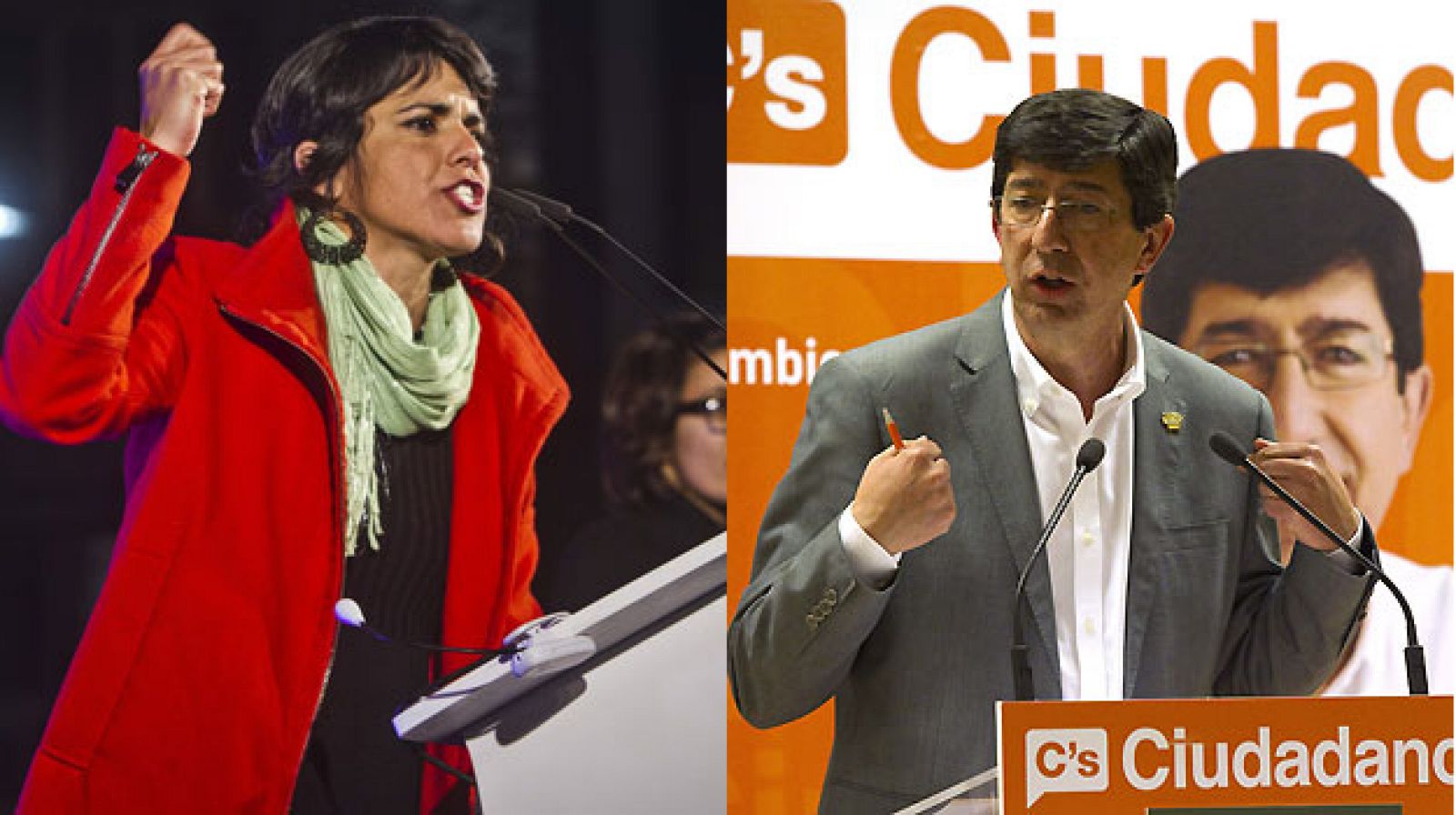 Los candidato de Podemos y de Cudadanos, Teresa Rodríguez y Juan Marín.