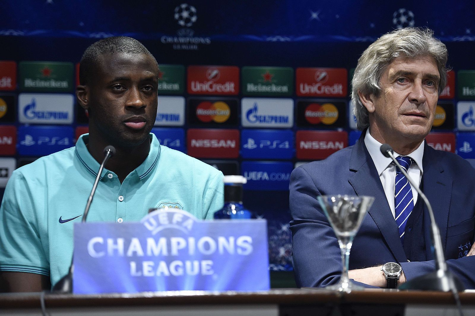 Pellegrini y Touré en la rueda de prensa previo al partido ante el FC Barcelona.