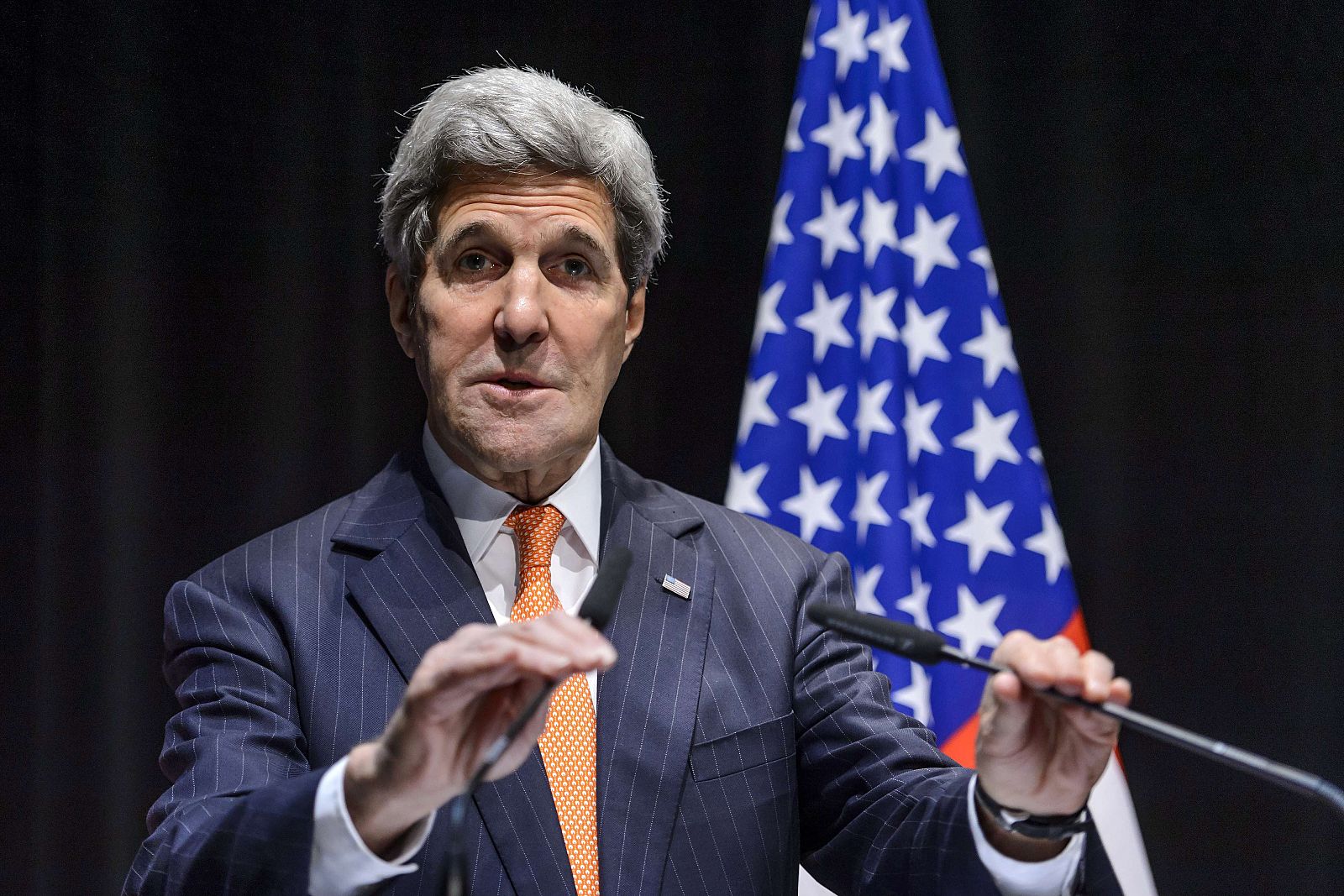 El jefe de la diplomacia de Estados Unidos, John Kerry, durante su discurso en Suiza.