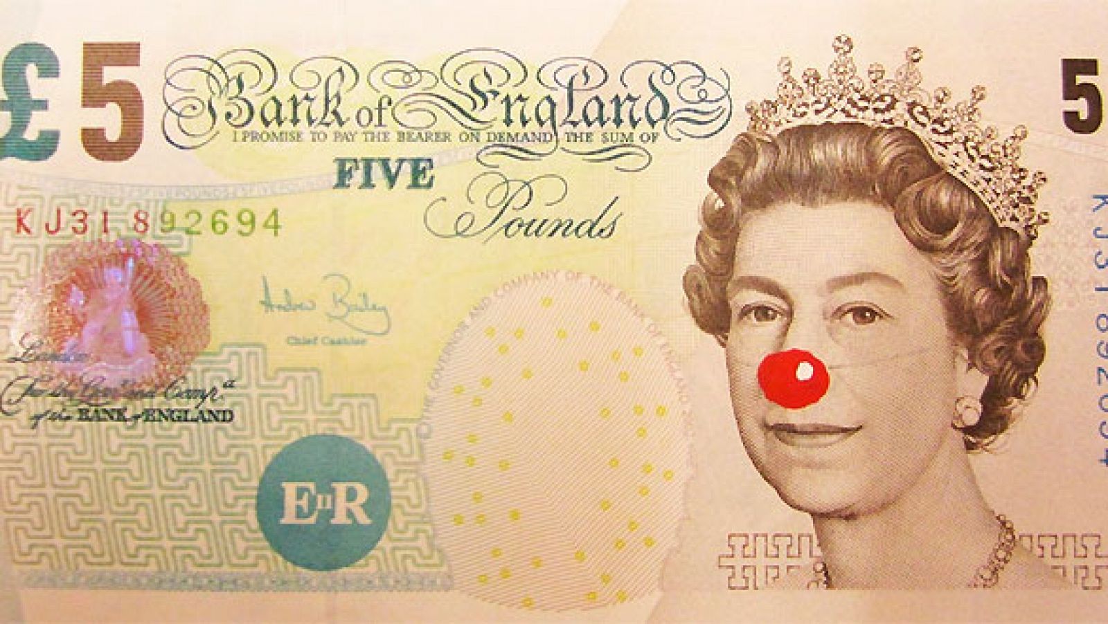 5 Pound Bill with Red Nose, de Hans Peter Feldmann