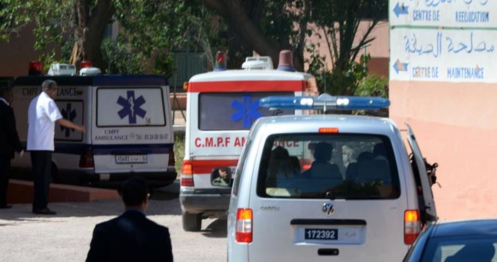 LLegada en ambulancia de los cadáveres de los montañeros fallecidos en Marruecos.