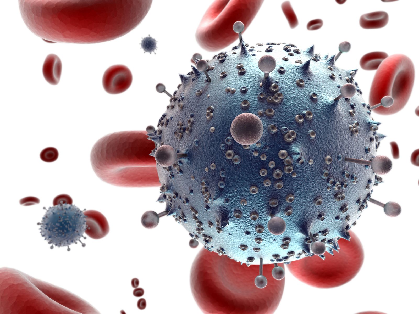 Ilustración del virus del VIH en sangre.