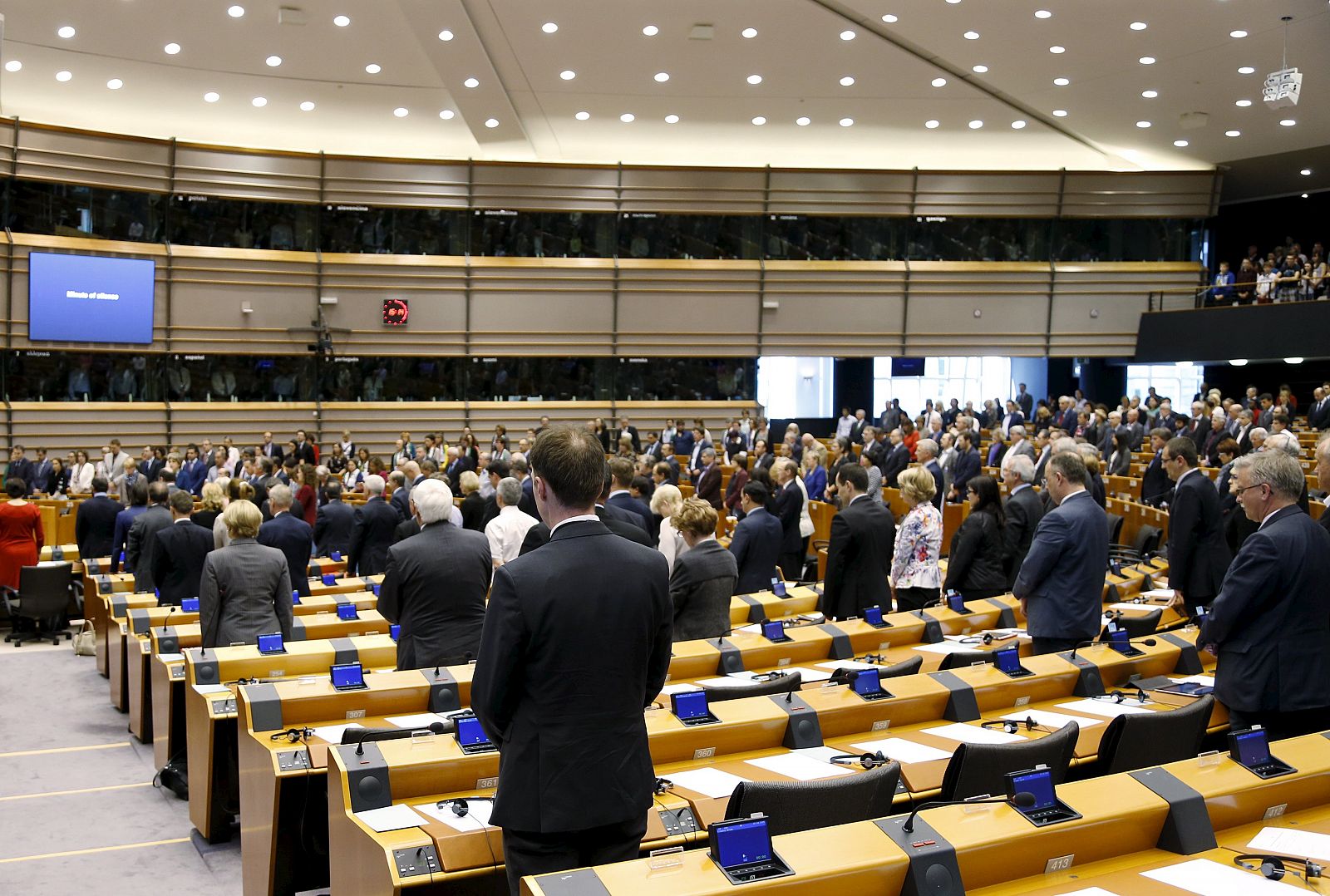 MEP observe a minute of silence as they commemorate the 100th anniversary of Armenian mass killings, at the EU Parliament in Brussels