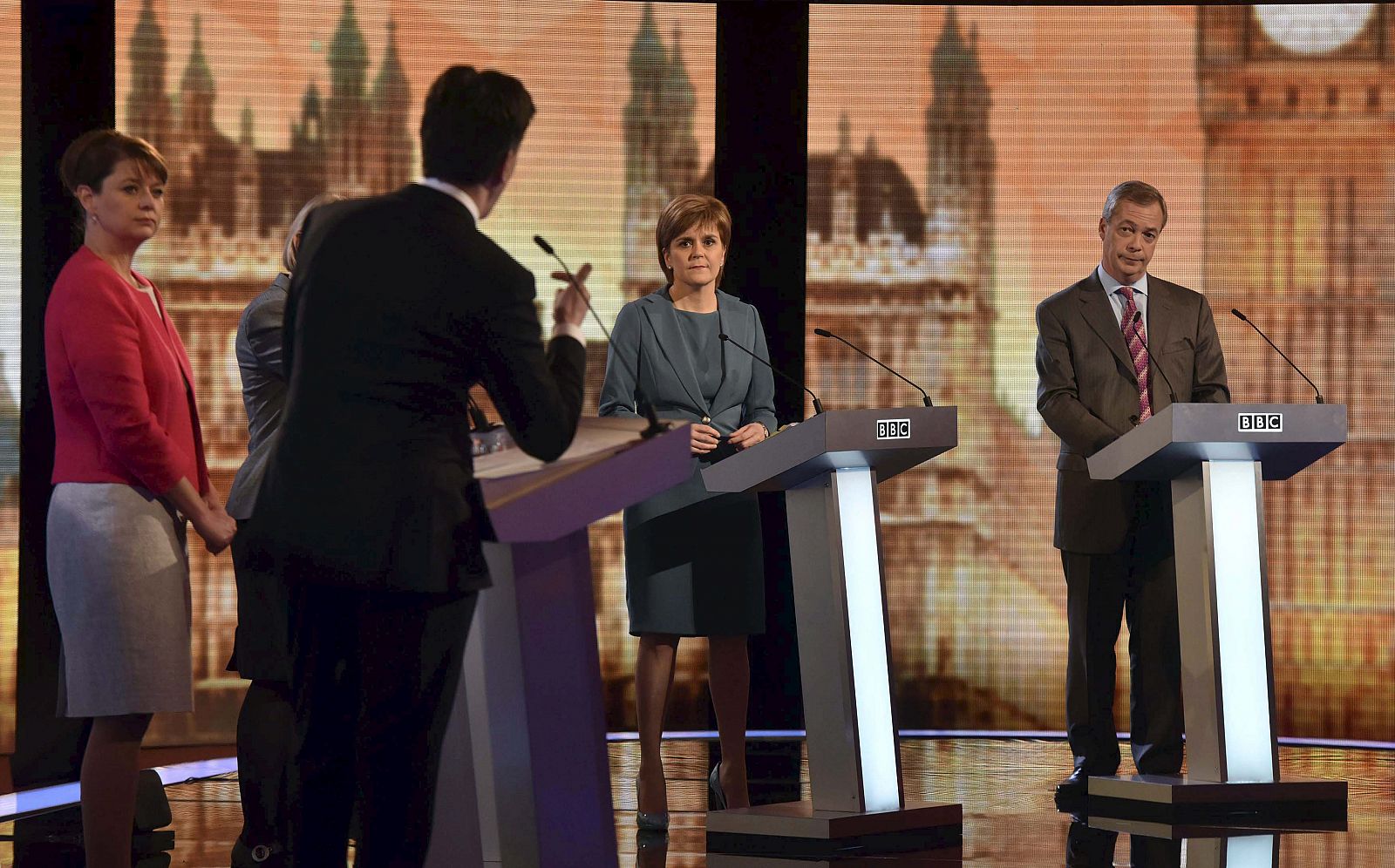 Britain's political leaders participate in a televised debate in London