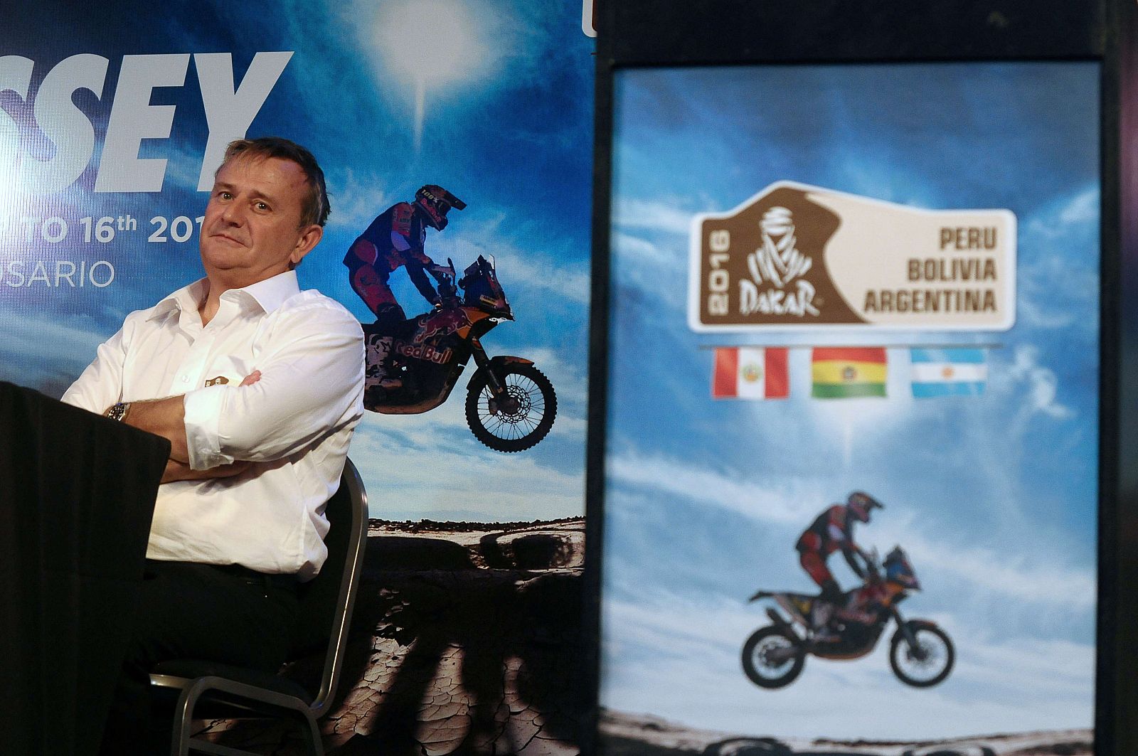 El director del Rally Dakar, Etienne Lavigne, durante la presentación