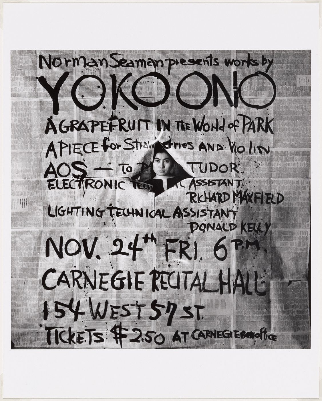 Póster para recital en el Carnegie Hall, Yoko ono (1961)