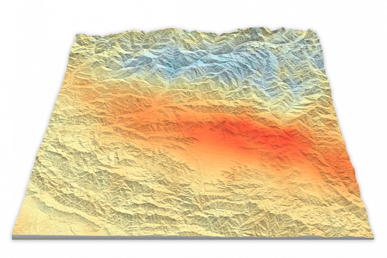 Mapa con gradientes de color que muestran el desplazamiento del suelo tras el terremoto de Nepal el pasado 25 de abril.