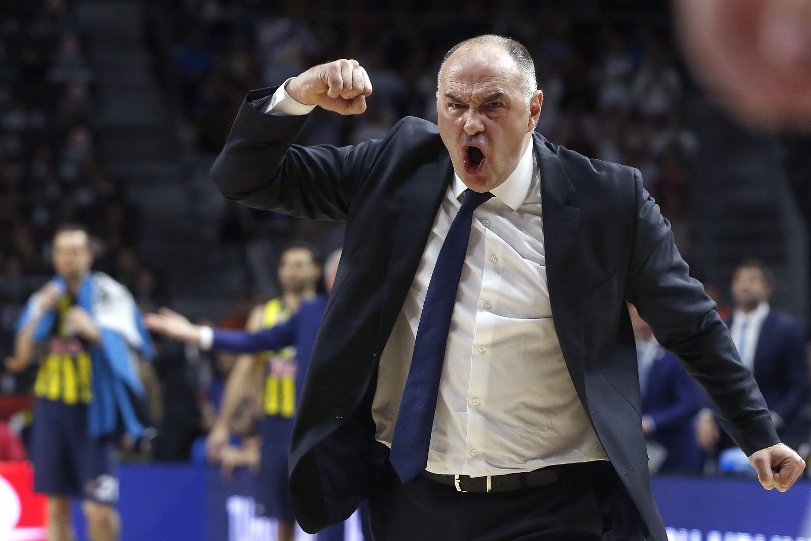 Imagen del entrenador del Real Madrid Pablo Laso en la segunda semifinal de la Final a cuatro de la Euroliga.