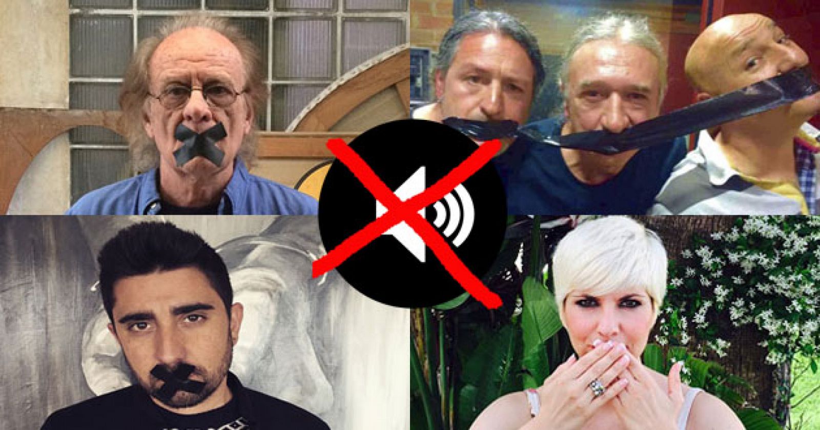 Luis Eduardo Aute, Rosendo, Alex Ubago y Pasión Vega, con la boca tapada para apoyar el 'Día sin música'.