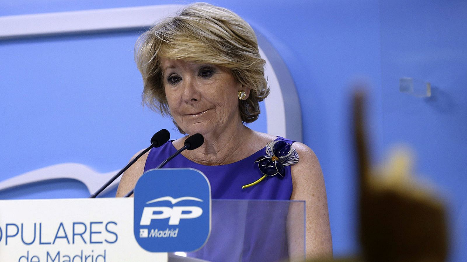 La presidenta del PP de Madrid, Esperanza Aguirre, en una rueda de prensa de este miércoles