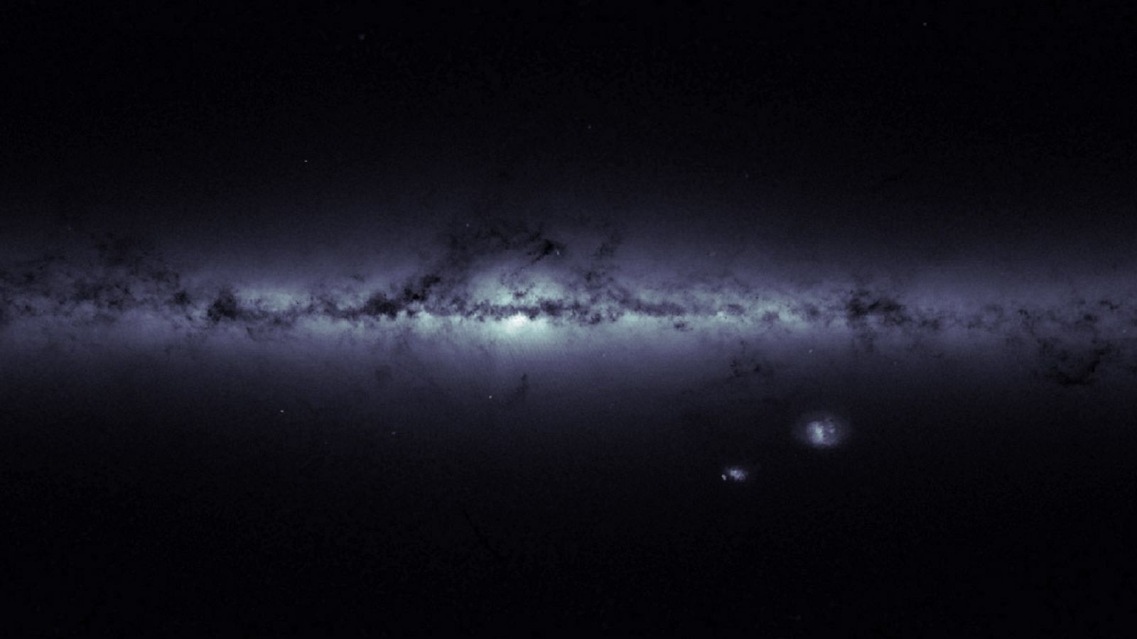 Mapa de la densidad estelar de la Vía Láctea y de las Nubes de Magallanes.