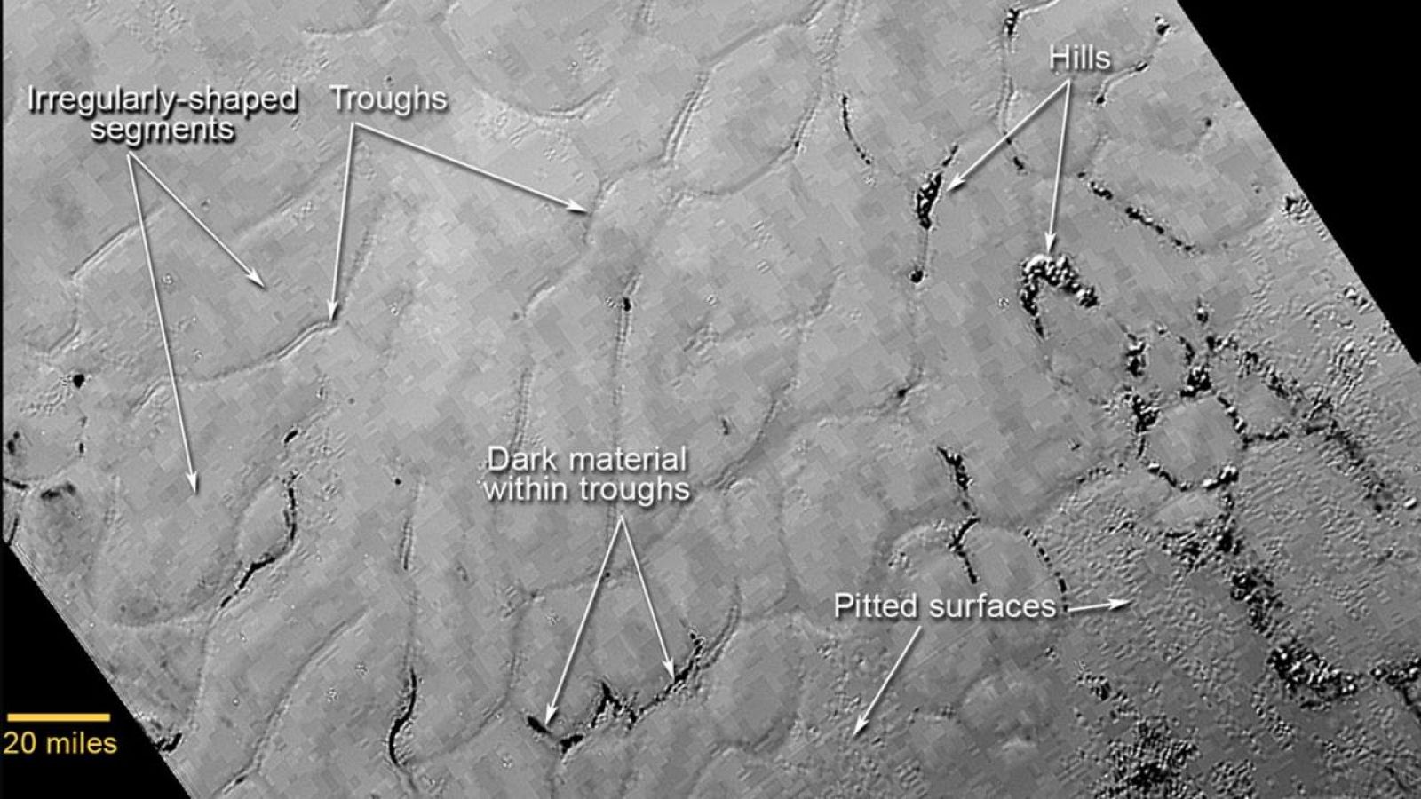 Porción de la conocida como llanura Sputnik, una de las imágenes que la nave New Horizons de la NASA ha difundido de la superficie de Plutón.