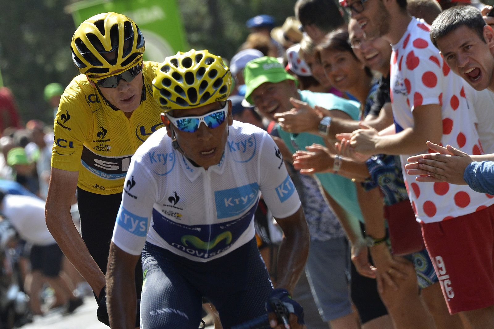 Imagen de Chris Froome a rueda de Nairo Quintana durante la 14ª etapa del Tour de Francia.