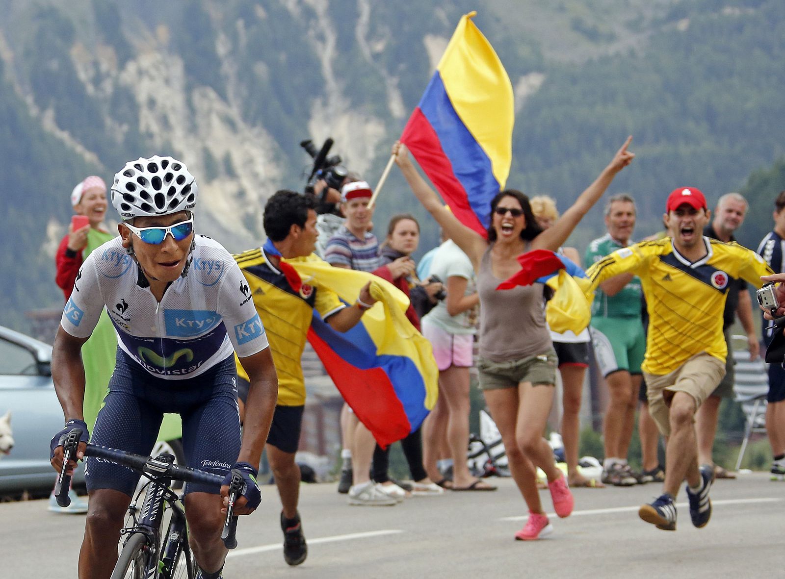 Imagen del colombiano del Movistar, Nairo Quintana, durante la 19º etapa del Tour de Francia.