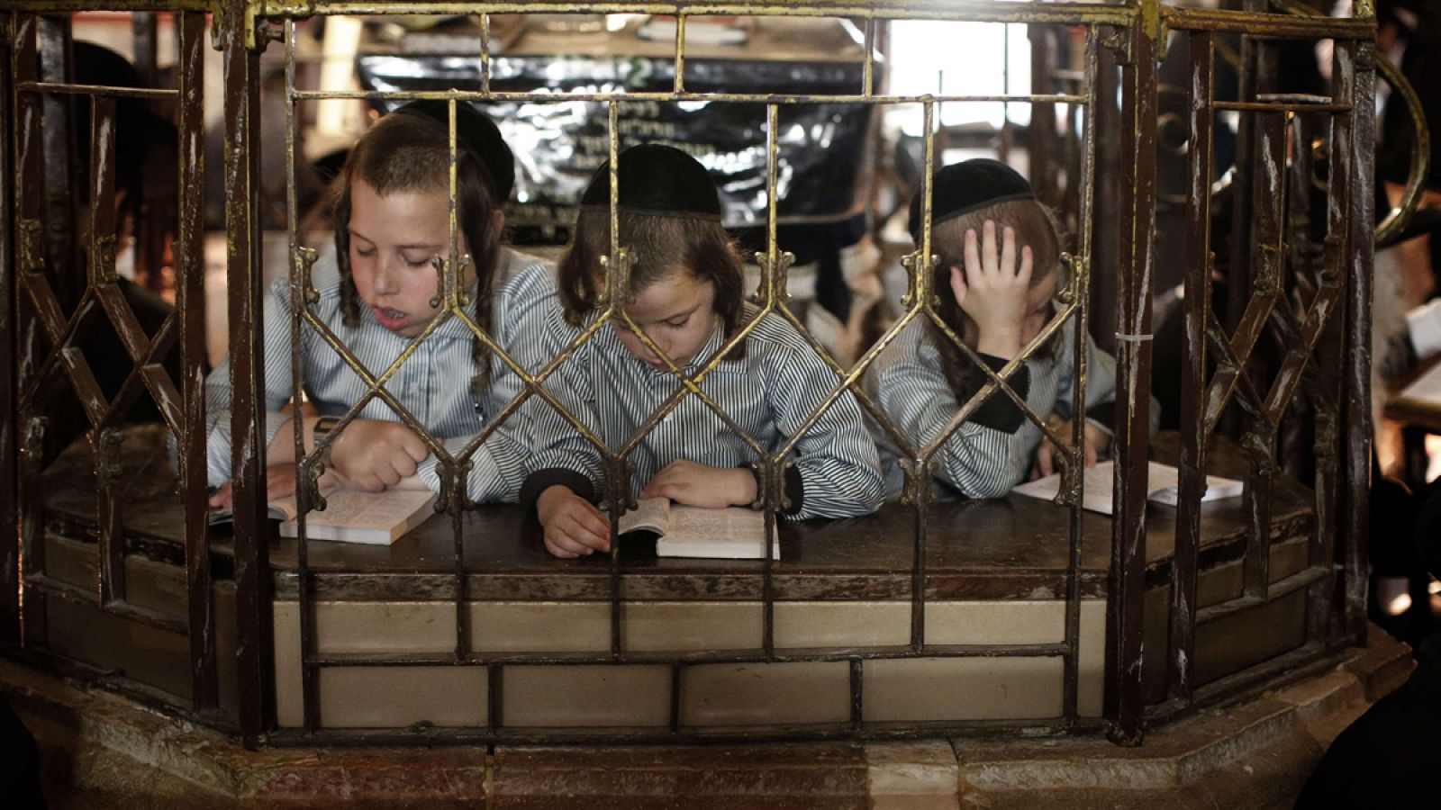 Niños judíos leyendo el Libro de las Lamentaciones en julio de 2015