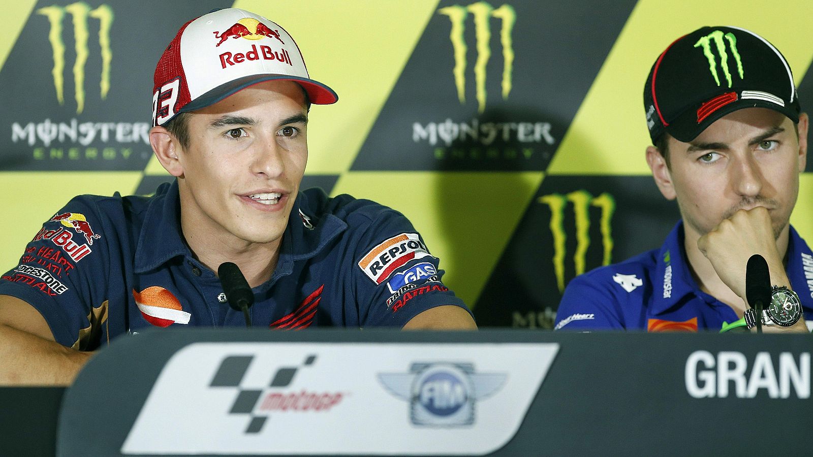 Los pilotos españoles Marc Márquez y Jorge Lorenzo, en rueda de prensa