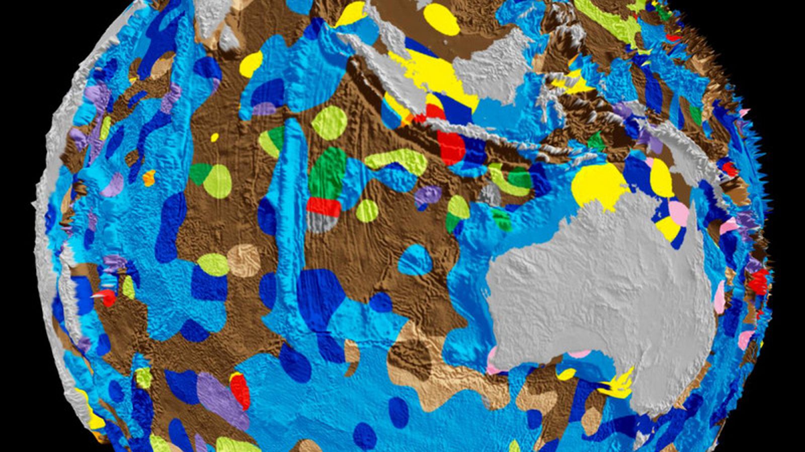 Foto fija del primer mapa digital de la geología del fondo marino en la Tierra