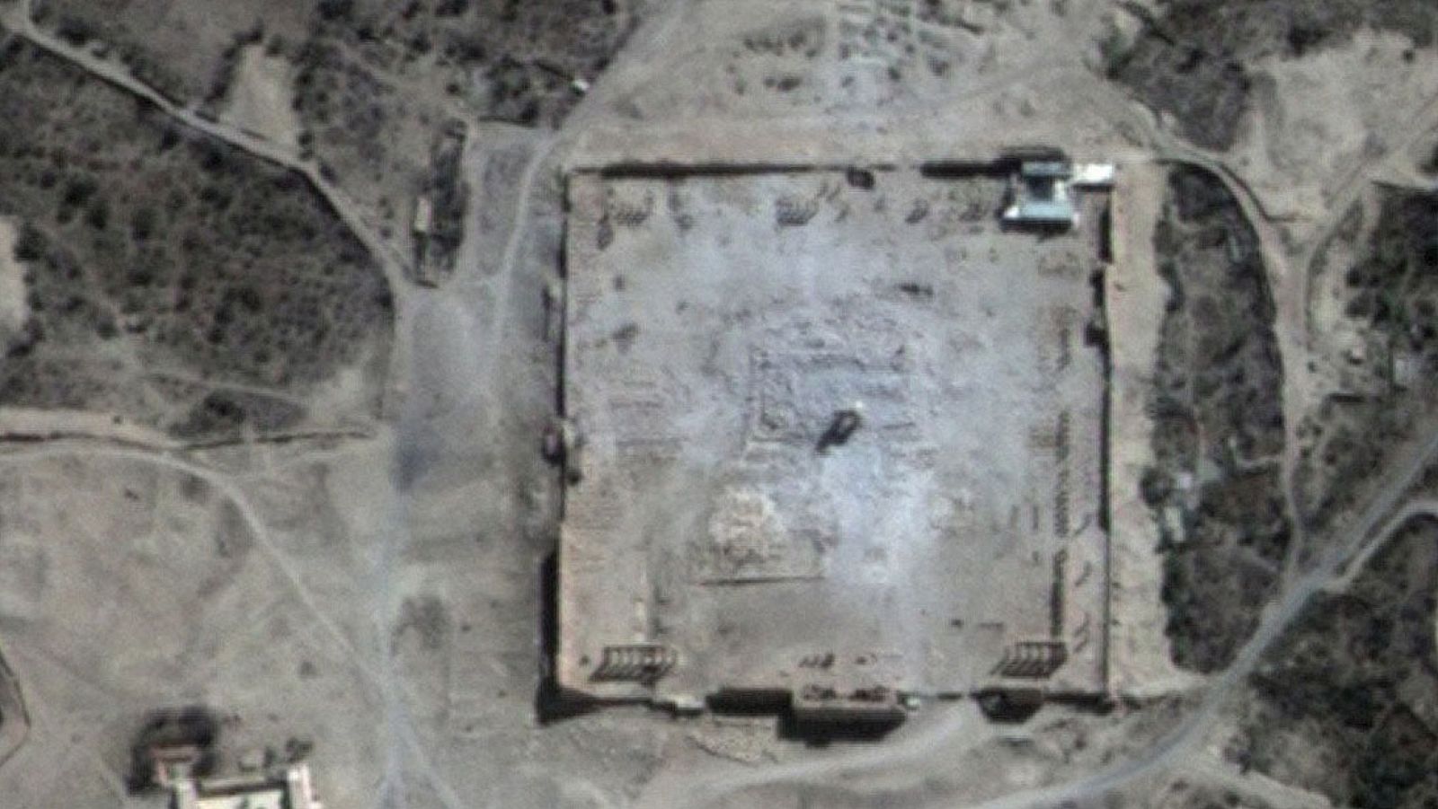 Imagen por satélite del templo de Bel en Palmira, el 31 de agosto
