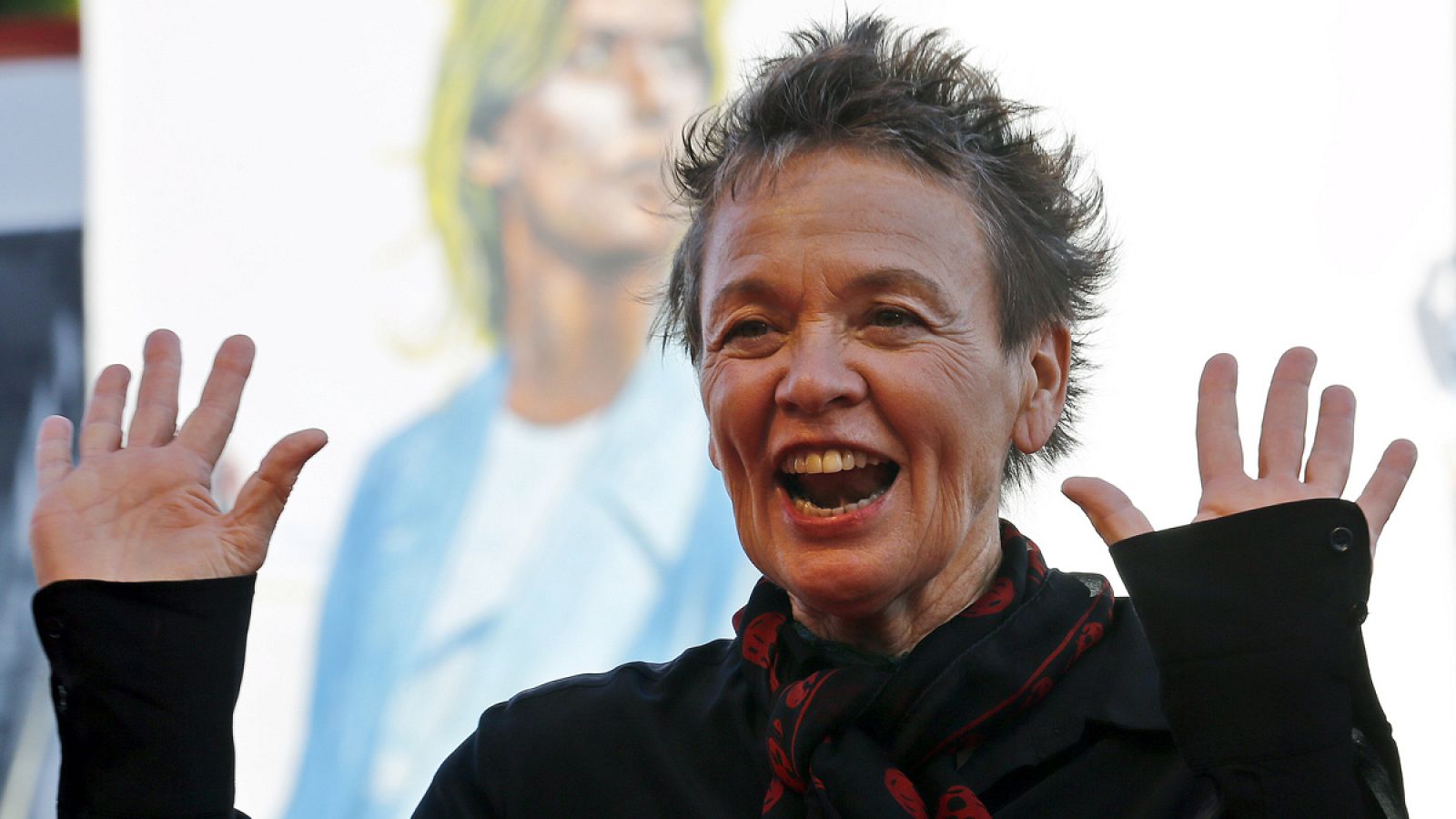Director Laurie Anderson attends the red carpet event for the movie "The Heart of  Dog" at the 72nd Venice Film Festival