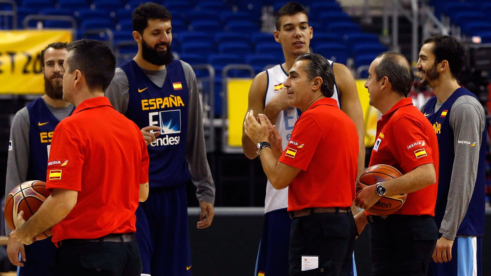 Imagen de un entrenamiento de la selección española de baloncesto en el Eurobasket