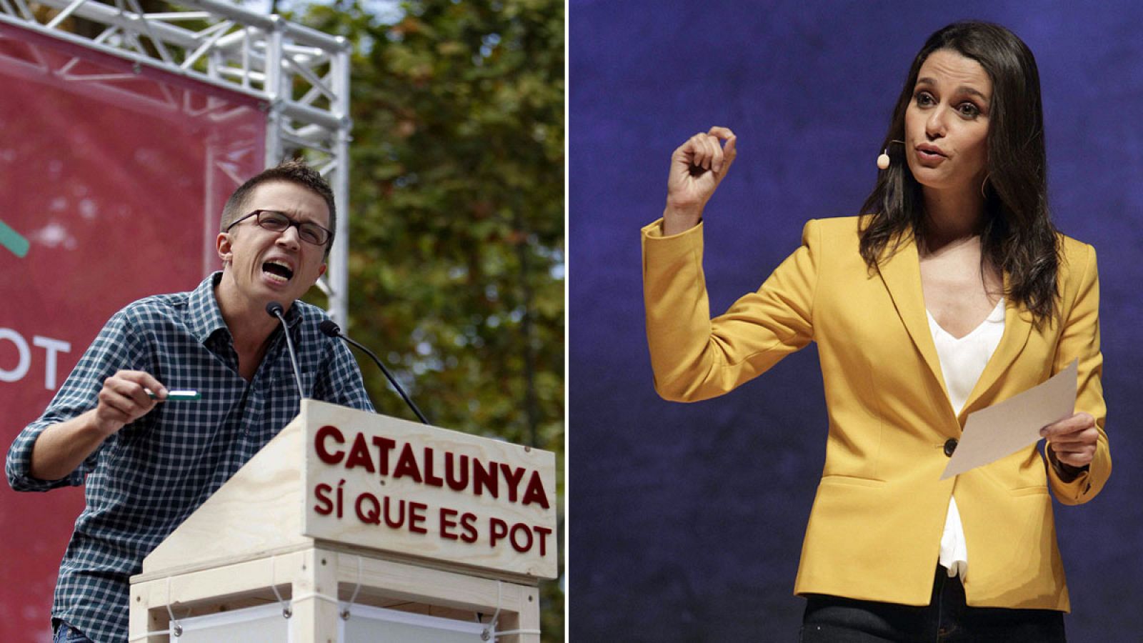 Ciudadanos y Podemos celebran sus buenos resultados en las catalanas. En la imagen el secretario político de Podemos, Íñigo Errejón, y la candidata de C's en las elecciones catalanas, Inés Arrimadas.