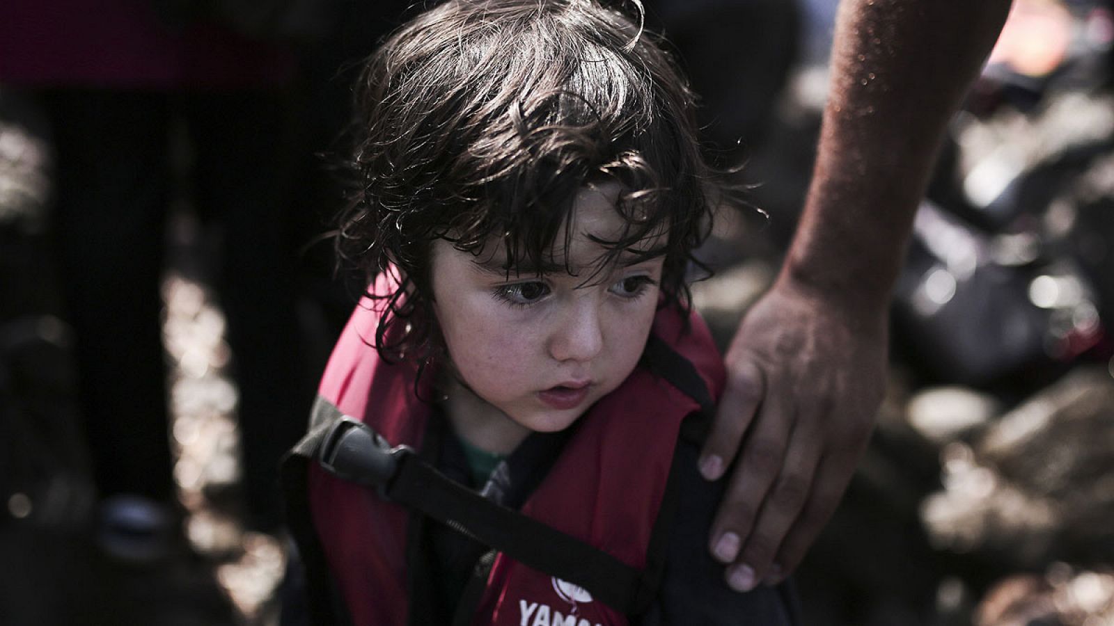 Un niño sirio llega a la isla griega de Lesbos tras cruzar el Mediterráneo