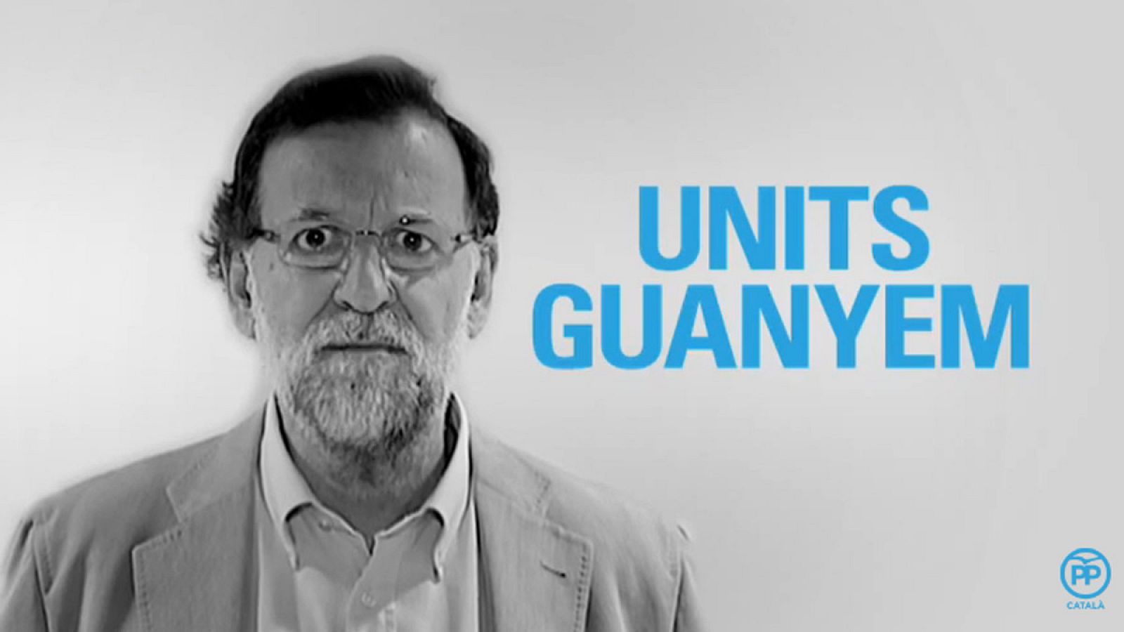 Momento del vídeo electoral en el que el presidente del PP, Mariano Rajoy, afirma que "units, guanyem".