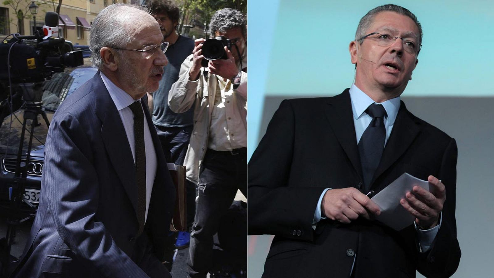 El exvicepresidente del Gobierno y exministro de Economía, Rodrigo Rato, y el exministro de Justicia y exalcalde de Madrid, Alberto Ruiz-Gallardón.