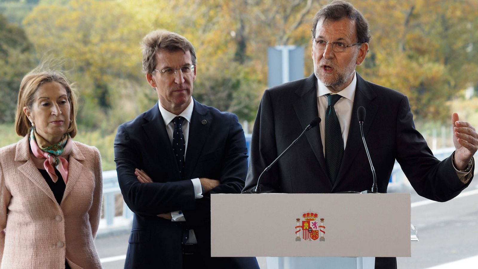 El presidente del Gobierno, Mariano Rajoy, en un momento de la inauguración del nuevo tramo de la A-54